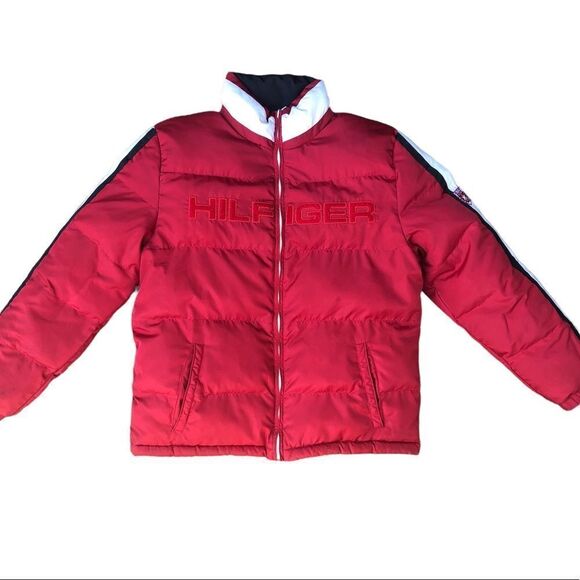 Vintage 2011 Tommy Hilfiger Reversible Jacket Large Black/Red BIG LOGO - Picture 5 of 15